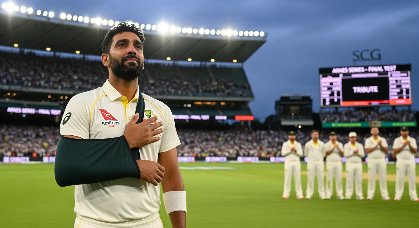 在雪梨門票售罄的灰燼盃板球賽上，全場觀眾起立為邦代英雄艾哈邁德·阿爾-艾哈邁德（Ahmed al-Ahmed）歡呼