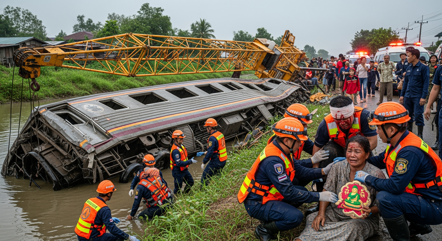 泰國起重機倒塌砸中行駛中的客運列車，造成多人死亡