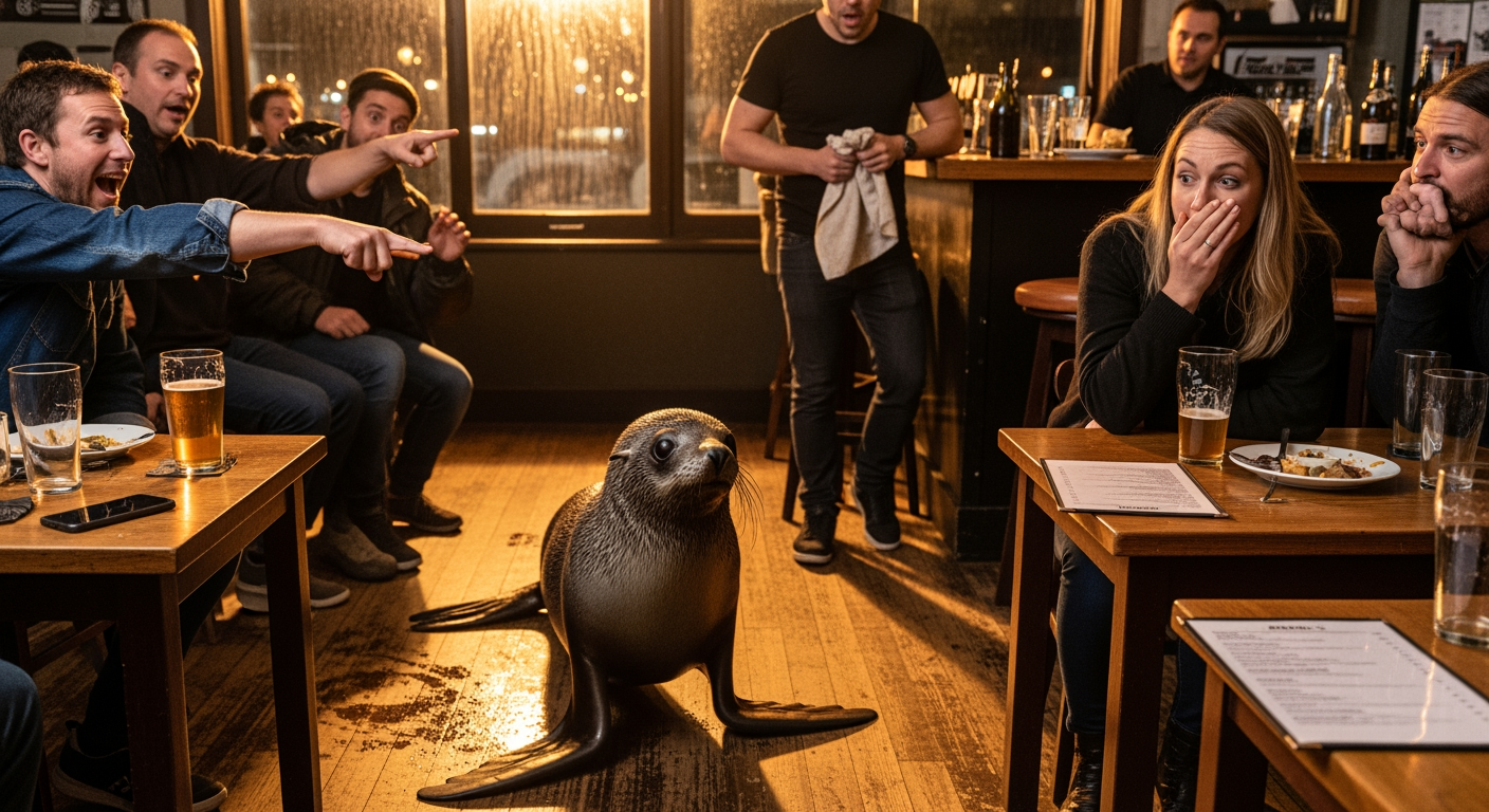 紐西蘭小海狗闖入酒吧