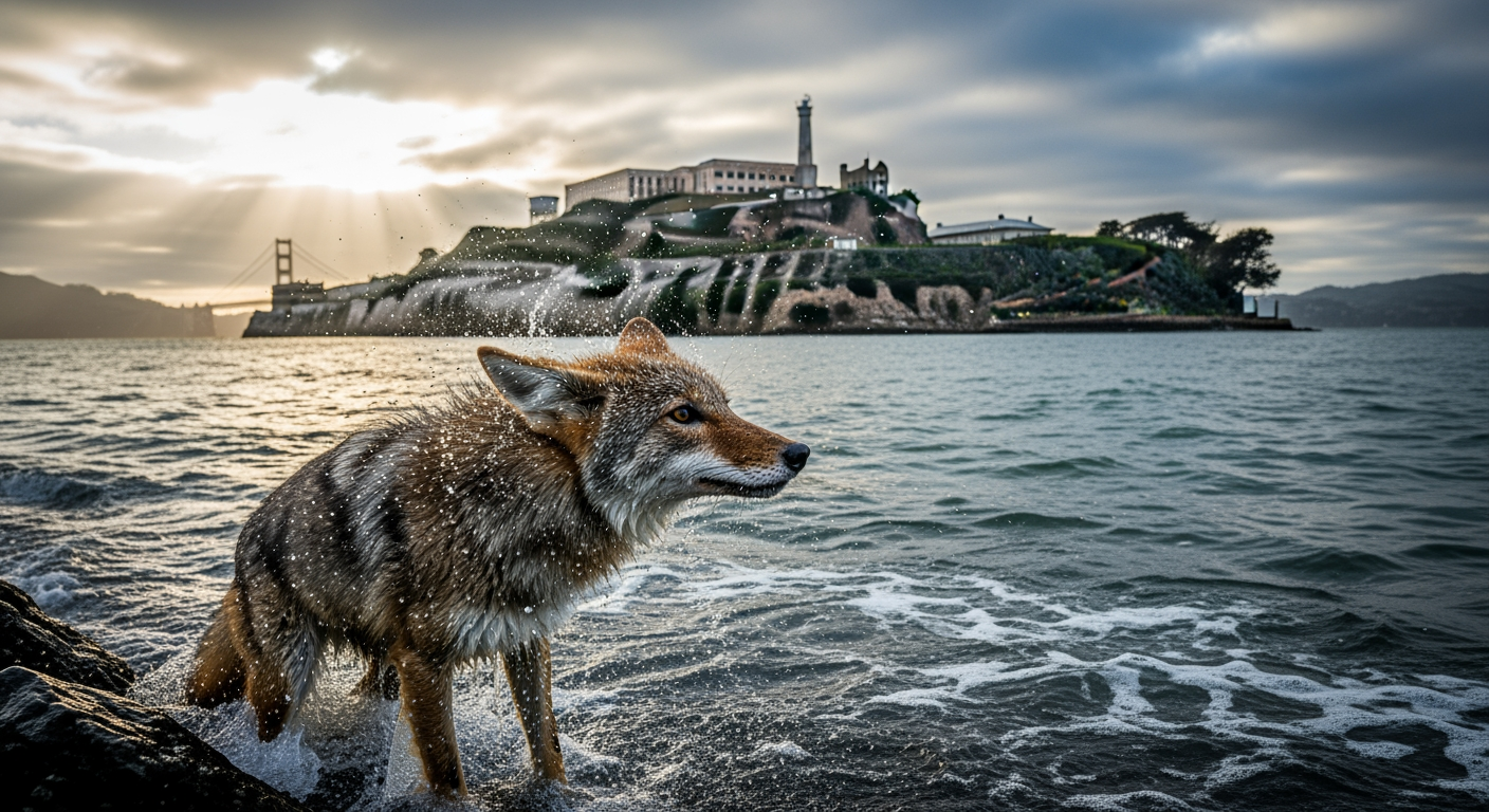 郊狼勇渡惡水游至惡魔島，目擊者嘖嘖稱奇